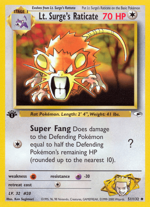 Lt. Surge's Raticate, kortbilde fra pokemontcg.io
