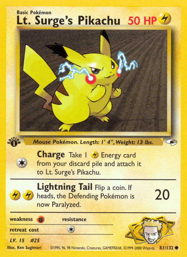 Lt. Surge's Pikachu, kortbilde fra pokemontcg.io