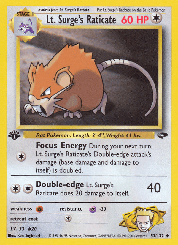 Lt. Surge's Raticate, kortbilde fra pokemontcg.io