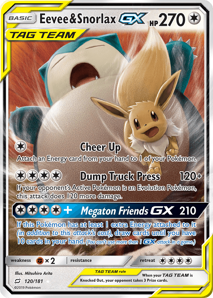 Eevee & Snorlax-GX, kortbilde fra pokemontcg.io