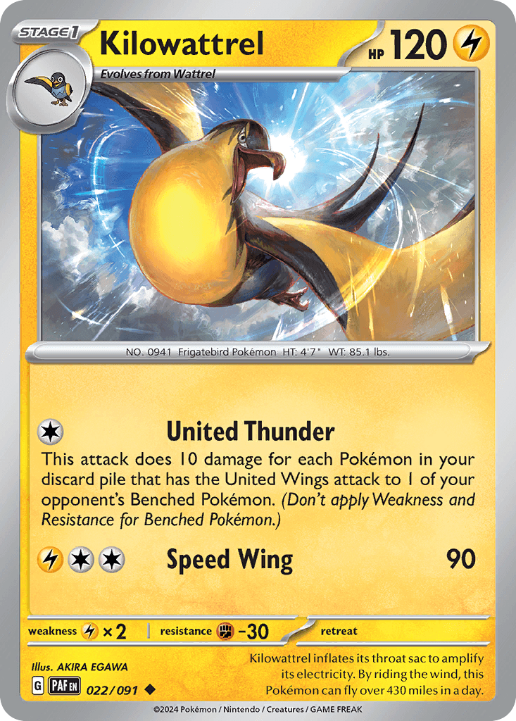 Kilowattrel, kortbilde fra pokemontcg.io