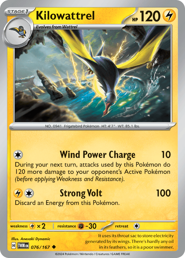 Kilowattrel, kortbilde fra pokemontcg.io