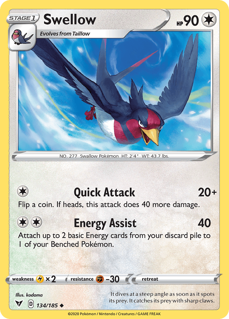 Swellow, kortbilde fra pokemontcg.io