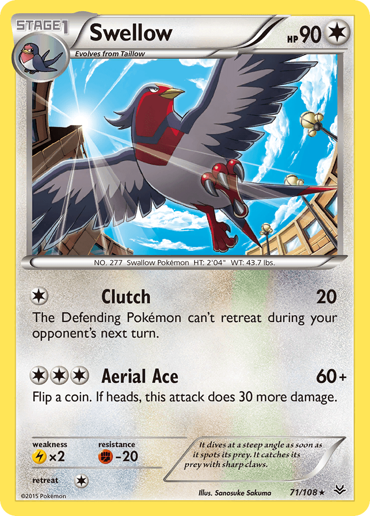 Swellow, kortbilde fra pokemontcg.io