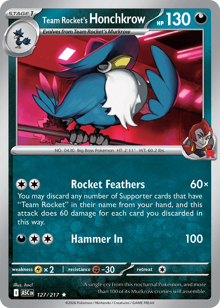 Team Rocket's Honchkrow, kortbilde fra Scrydex