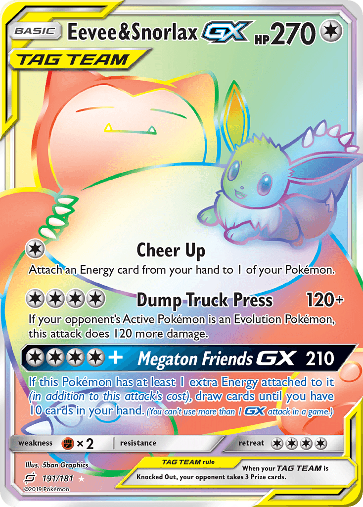 Eevee & Snorlax-GX, kortbilde fra pokemontcg.io